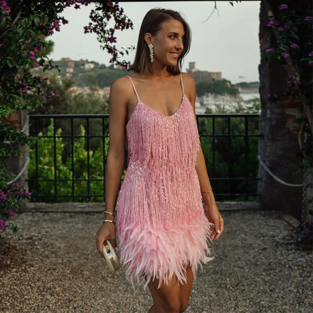 Serena - Robe Glamour à Plumes